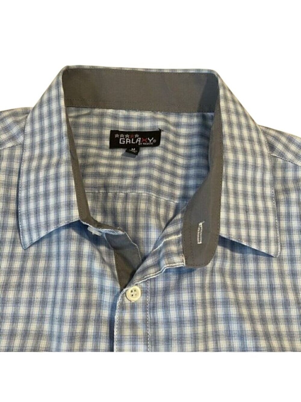 Galaxy by Harvic Blue and‎ White Check Cotton Collar Men's Shirt Size M